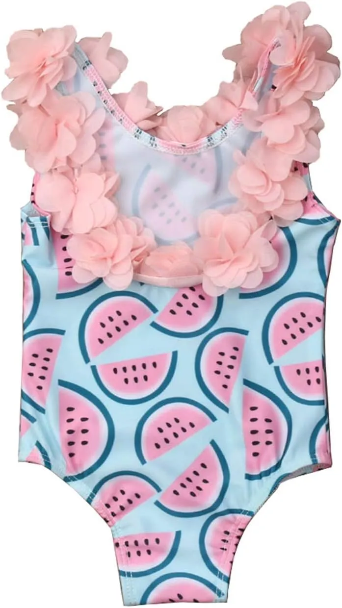 stylesilove Toddler Kid Girls 3D Flower Straps Backless One-Piece Solid Color Swimsuit Beach Bathing Swimwear, 3 Colors