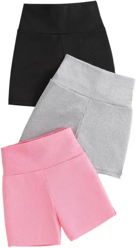 Toddler Girl Clothes Set - Solid Color High Waisted Shorts for Little Girls - 3 Pack Summer Shorts Size (3-7T)