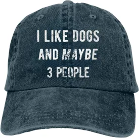 WAYMAY I Like Dogs and Maybe 3 People Unisex Adult Cowboy Hat Full Cotton Curved Brim Baseball Cap