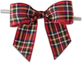 Weststone Christmas Plaid Pre-tied Bow Set of 50, Twist Tie Bows Satin Bowtie Set, Bow Tie for Food & Gift Package, Christmas Party, Halloween, Birthdays, Weddings, Size 3-1/2"