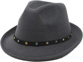 Women Solid Color Fedoras Casual Wool Jazz Hat Adjustable Top Hat