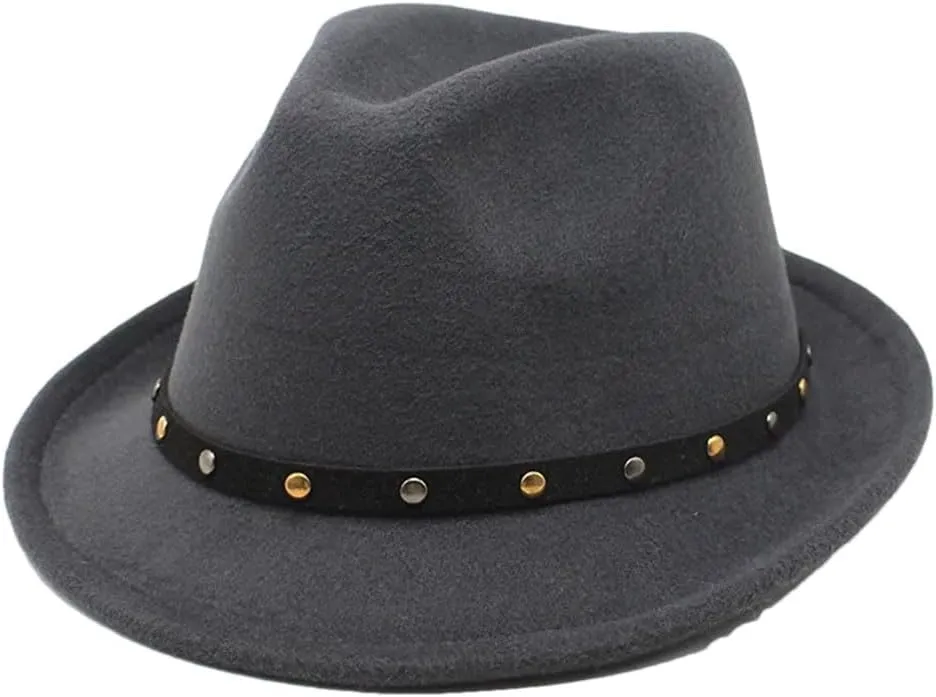 Women Solid Color Fedoras Casual Wool Jazz Hat Adjustable Top Hat
