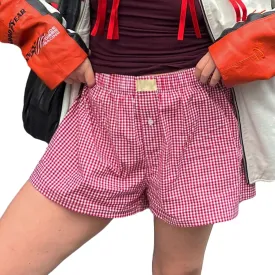Women Y2k Pajamas Shorts Micro Button Boxers Elastic Waist Cute Pj Bottoms Summer Plaid Lounge Short