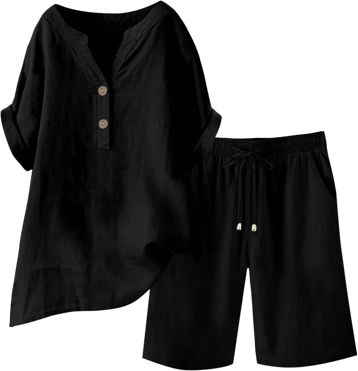 Womens 2 Piece Outfits Two Piece Lounge Set Short Sleeve Tunic Top and Drawstring Shorts Casual Summer Loungewear