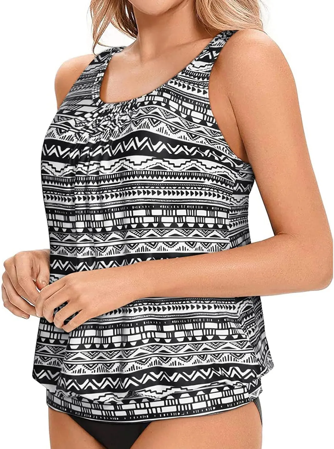 Yonique Womens Blouson Tankini Top No Bottom Loose Fit Swim Top Modest Tank Top